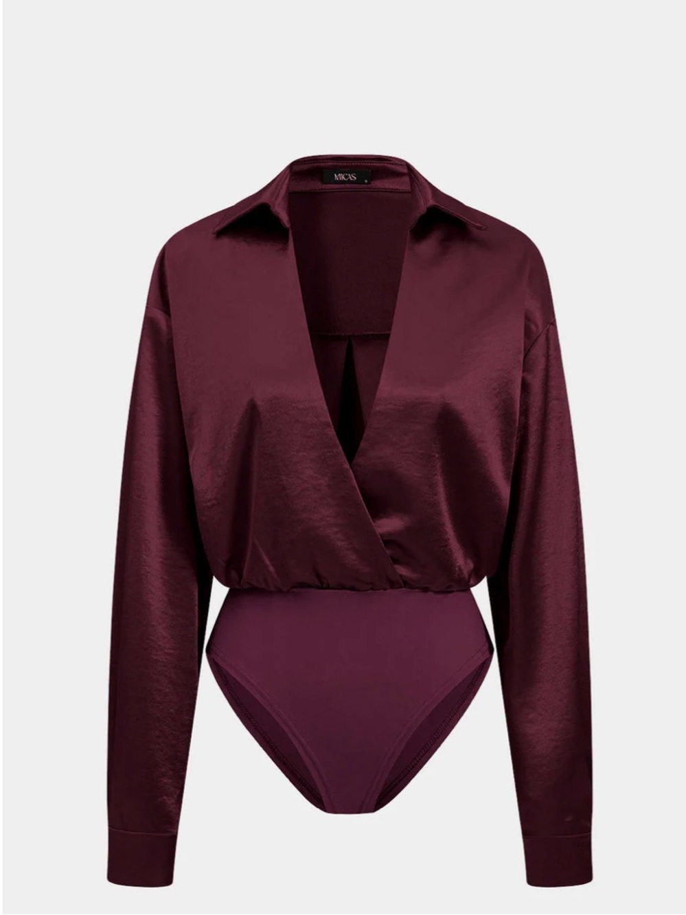 Satin Burgundy Wrap Collared Bodysuit